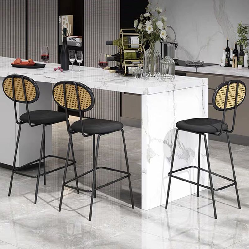 Industrial Upholstered Bar Chair Rattan Weave Low Back Bar Stool
