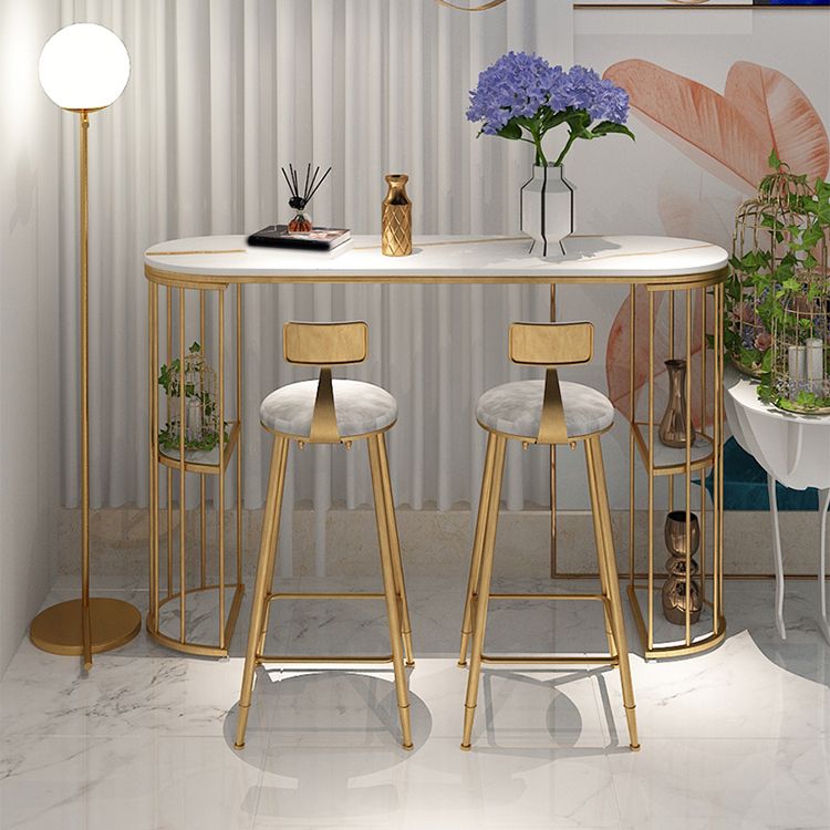 Glam Sintered Stone Bistro Bar Table Oval Metal Base Bar Table with Storage Clearhalo 'Bar Furniture' 'Bar Tables' 'bar_tables' 'furn' 'furn_bar_tables' 'Furniture' 'Kitchen & Dining Furniture' 1200x1200_c130f631-6a92-4daf-937a-25b73766216c