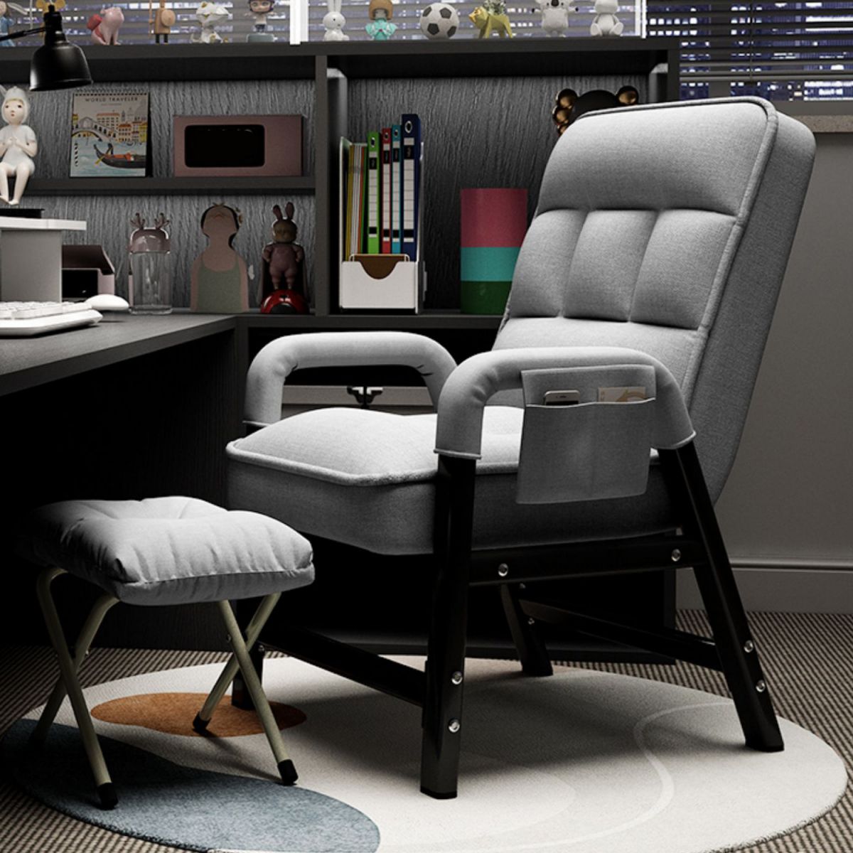 Sedia reclinabile con miscela di lino contemporanea con schiena trapuntata e tasche laterali