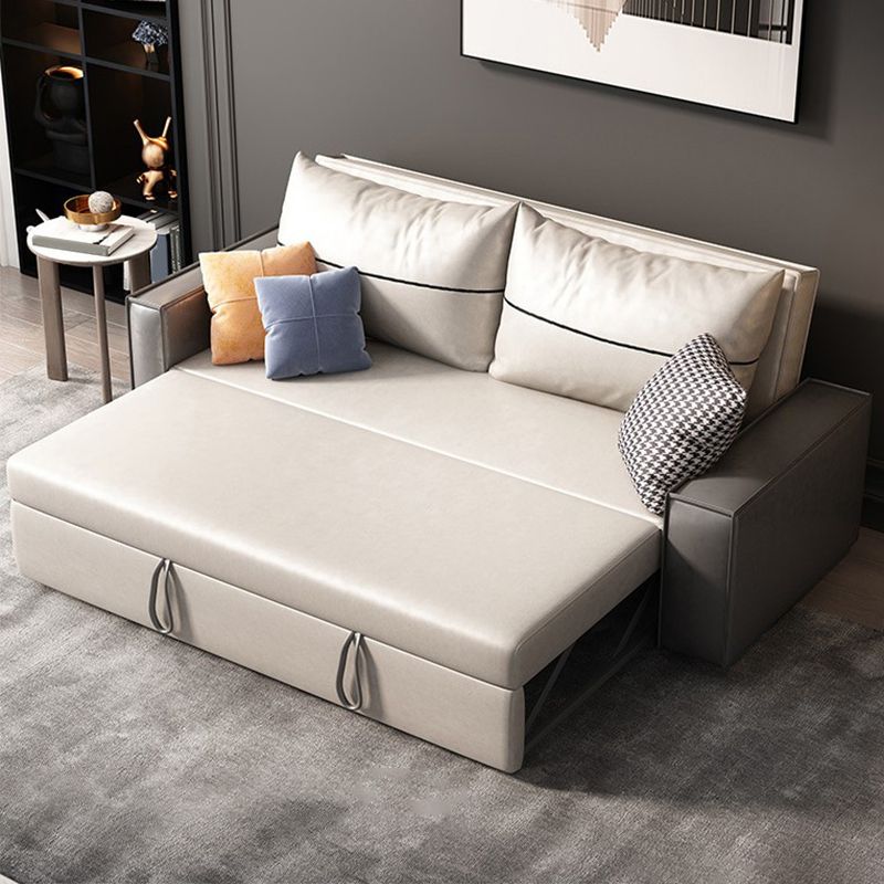 Cama de sofá de cuero de faux beige 35.43 "Sofá de durmiente plegable contemporáneo de ancho