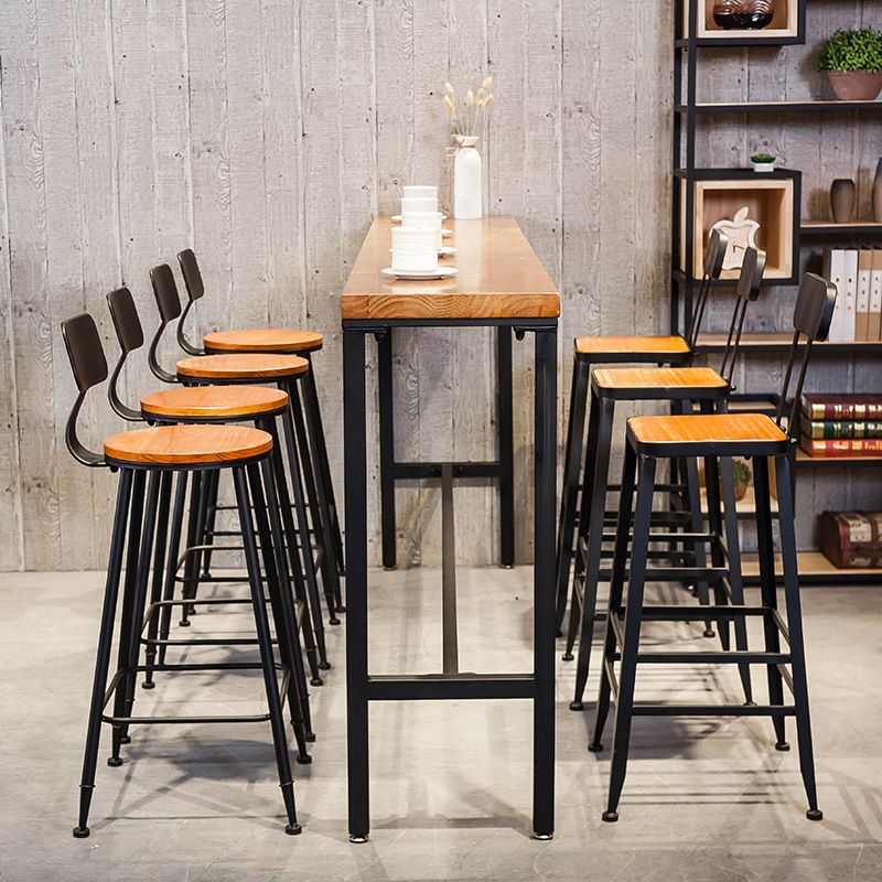 Brown Modern Style Bar Table Pinewood and Iron with Footrest Coffee Shop Table Clearhalo 'Bar Furniture' 'Bar Tables' 'bar_tables' 'furn' 'furn_bar_tables' 'Furniture' 'furniture_bar_tables' 'Kitchen & Dining Furniture' 1200x1200_c141d181-56e1-492c-b148-1f452b4697c8