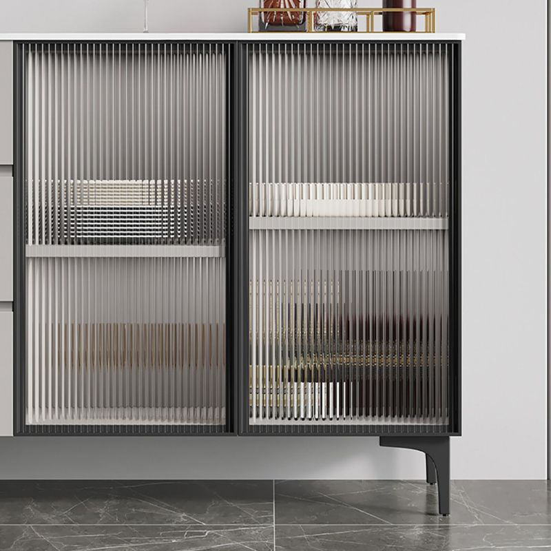 35.4 "Puertas de vidrio altas Comedor Buffet Buffet Gris aparador con cajones y almacenamiento