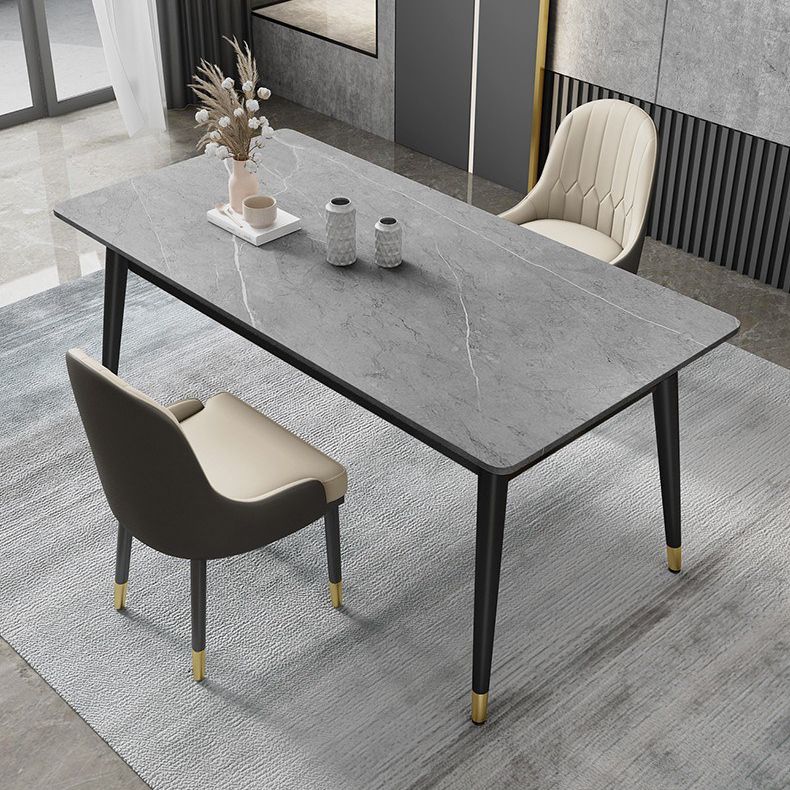 Metal Tripod Base Dining Table Modern Rectangle Stone Dining table in White Clearhalo 'Dining Tables & Seating' 'Dining Tables' 'dining_table' 'furn' 'furn_dining_table' 'Furniture' 'furniture_dining_table' 'Kitchen & Dining Furniture' 1200x1200_c1456fa4-1dbe-4ebd-b6c7-672fad7fd5ee