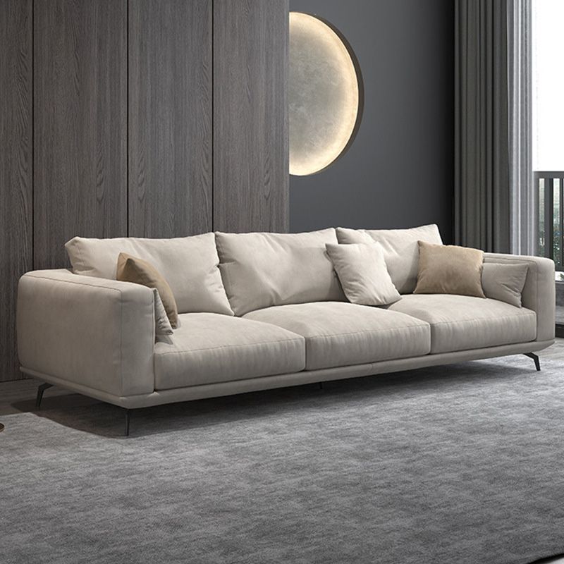 Contemporary Faux Leather Pillows Back Sofa with Tuxedo Arm in Beige Clearhalo 'furn' 'furn_sofas' 'Furniture' 'Living Room Furniture' 'Sofa' 'sofas' 1200x1200_c146ec53-b03d-4753-83bd-2a93690ed332