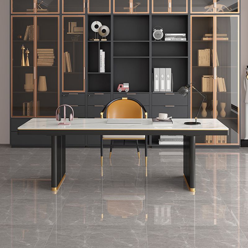 Forme rectangulaire Bureau contemporain Bureau en pierre Tâche de tâche avec 2 jambes en blanc et noir