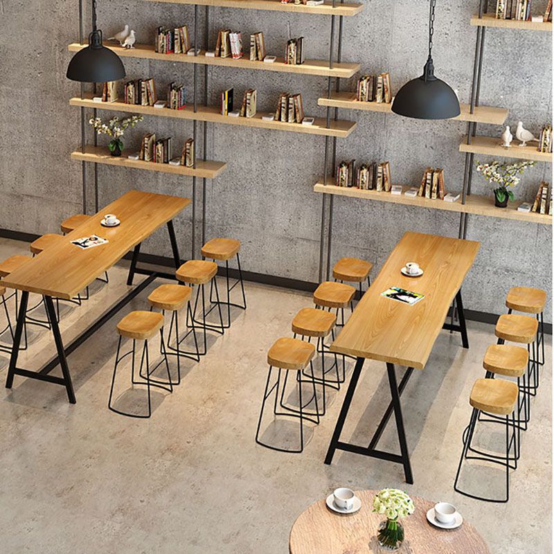 Dining Room Rectangle Wood Top Counter Table Metal Black Legs Industrial Bar Table Clearhalo 'Bar Furniture' 'Bar Tables' 'bar_tables' 'furn' 'furn_bar_tables' 'Furniture' 'furniture_bar_tables' 'Kitchen & Dining Furniture' 1200x1200_c14d67a6-3611-499d-98ef-508b4b2fba14