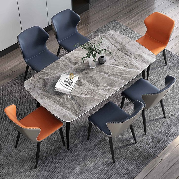 Modern Sintered Stone Table with 4 Legs Rectangle Table Dining Table with Metal Base Clearhalo ' dining_table' 'Dining Tables & Seating' 'Dining Tables' 'Furniture' 'furniture_dining_table' 'Kitchen & Dining Furniture' 'kitchen&dining_furn' 'kitchen' 'kitchen_dining_table' 1200x1200_c14f1ebc-40f8-4096-8f50-34b018a49483