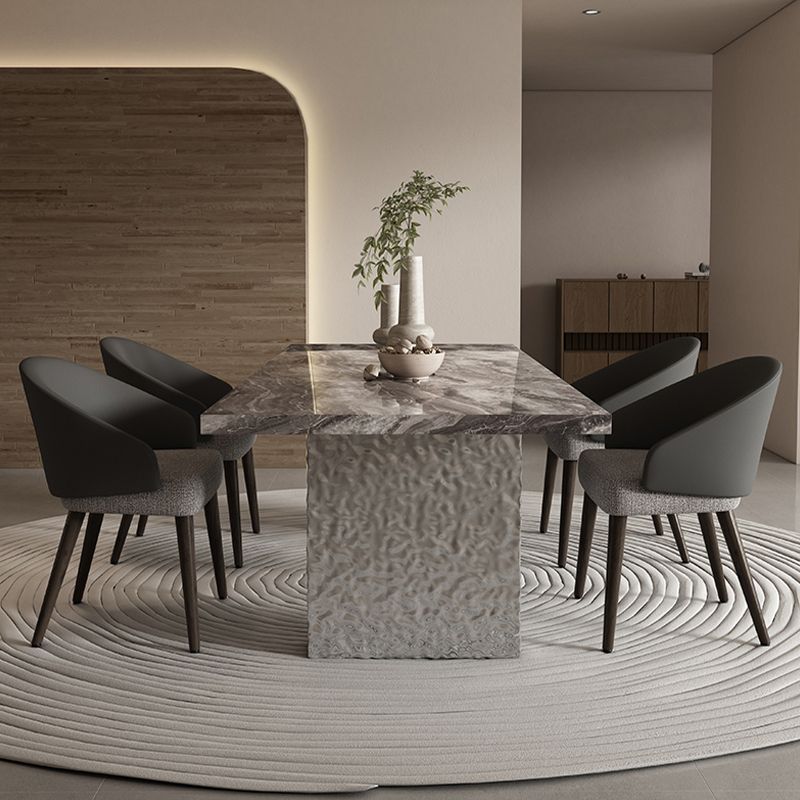 Glossy Gray Stone Dining Table Set 1/4/5/7 Pcs Dinette Set with Arm Chairs Clearhalo 'Dining Room Sets' 'Dining Tables & Seating' 'dining_room_set' 'furn' 'furn_dining_room_set' 'Furniture' 'Kitchen & Dining Furniture' 1200x1200_c1501226-af5d-4700-887c-1d12d2122f3e