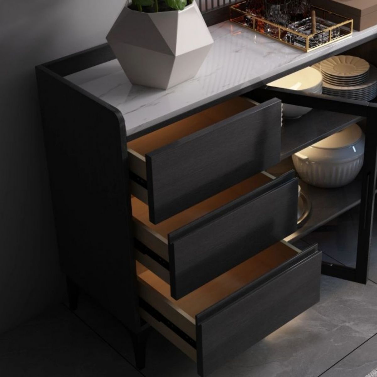 33.46 "Hサイドボードモダンなスタイルのダイニングサーバーは、キッチンとダイニングルームに3つの引き出しを備えています