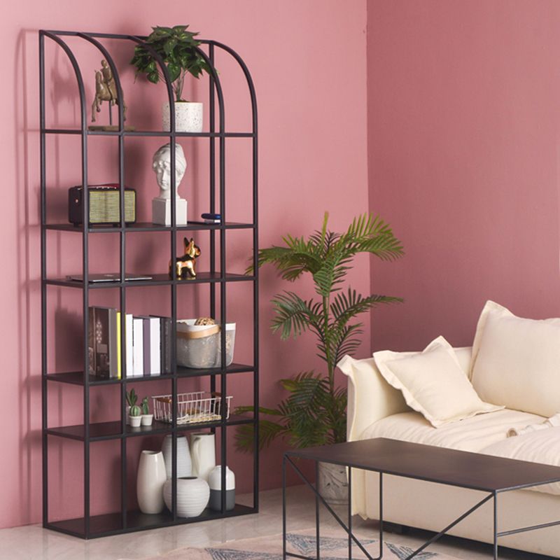 Industrial Metal Bookcase Etagere 5 Shelves Open Back Bookshelf