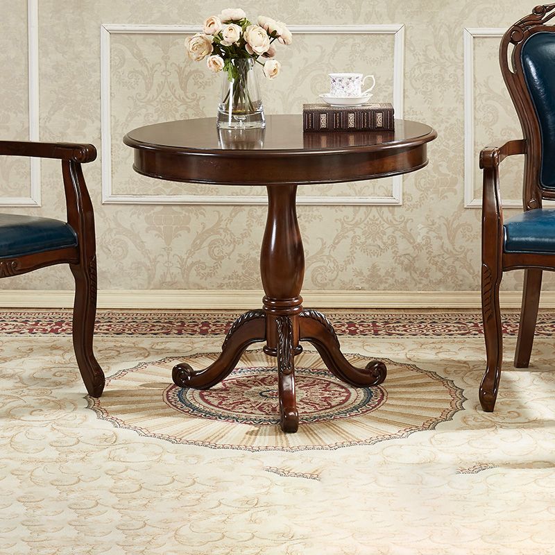 Mesa de pedestal de extremo redondo de madera maciza tradicional mesa de acento de acento lateral en marrón