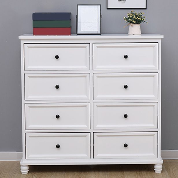 Contemporary White Accent Chest with Drawers and Solid Wood Bun Feet
