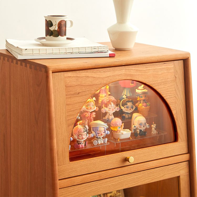 43.3" Tall Natural 1-Drawer Side Cabinet in Cherry 2 Glass Door Solid Wood Chest Clearhalo 'Cabinets & Chests' 'cabinets_chests' 'furn' 'furn_cabinets_chests' 'Furniture' 'Living Room Furniture' 1200x1200_c1590529-9ffc-4236-a3e8-4a3a136b2b90