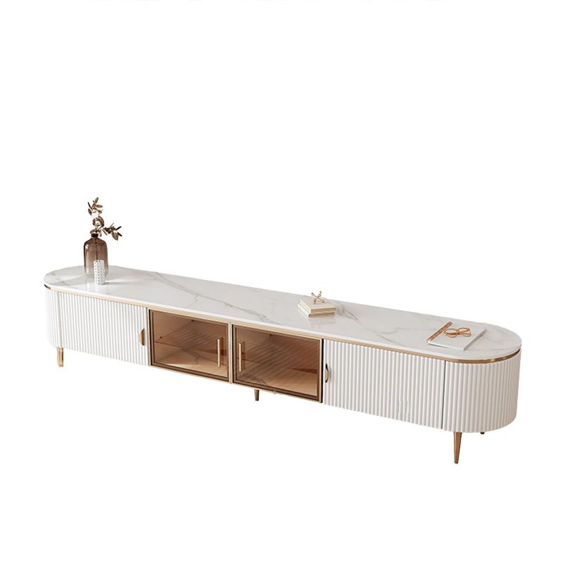 Console glam oval white tv stand con ripiani per soggiorno