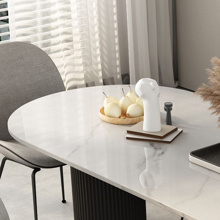 Oval Sintered Stone Dining Table Modern White-black Furniture with Double Pedestal Base Clearhalo 'Dining Tables & Seating' 'Dining Tables' 'dining_table' 'furn' 'furn_dining_table' 'Furniture' 'Kitchen & Dining Furniture' 1200x1200_c163f962-7e21-4335-846f-af4360224d7d