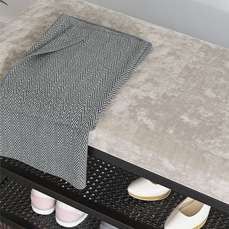 Glam Entryway Bench Cushioned Metal Seating Bench with Shoe Storage Clearhalo 'Benches' 'Chairs & Seating' 'furn' 'furn_benches' 'Furniture' 'Living Room Furniture' 1200x1200_c16633ac-6766-4e2a-9ba0-c9d04052aee5