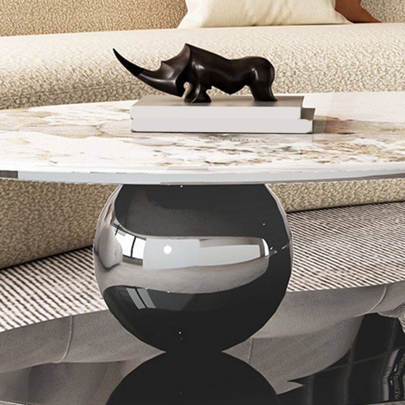 Elliptical Stone Glam Abstrakter Kaffee-Cocktailtisch mit Bodenregal