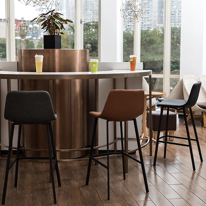 Modern Style Bar-stool Bucket Leather Seat Barstool with Footrest and Iron Legs Clearhalo 'Bar Furniture' 'Bar Stools' 'bar_stools' 'furn' 'furn_bar_stools' 'furniture_bar_stools' 'Kitchen & Dining Furniture' 'kitchen&dining_furn' 'kitchen' 'kitchen_furn' Furniture' 1200x1200_c16a640d-6a13-40fb-a62f-b0b8c9410c86