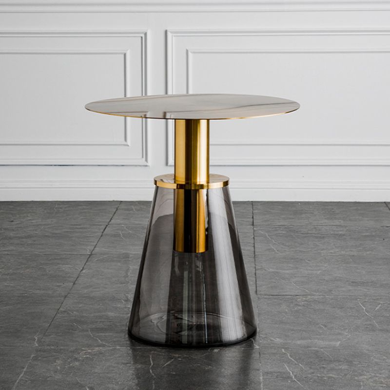 Tavolino in metallo/vetro rotondo con base laterale moderna di base a base di piedistallo