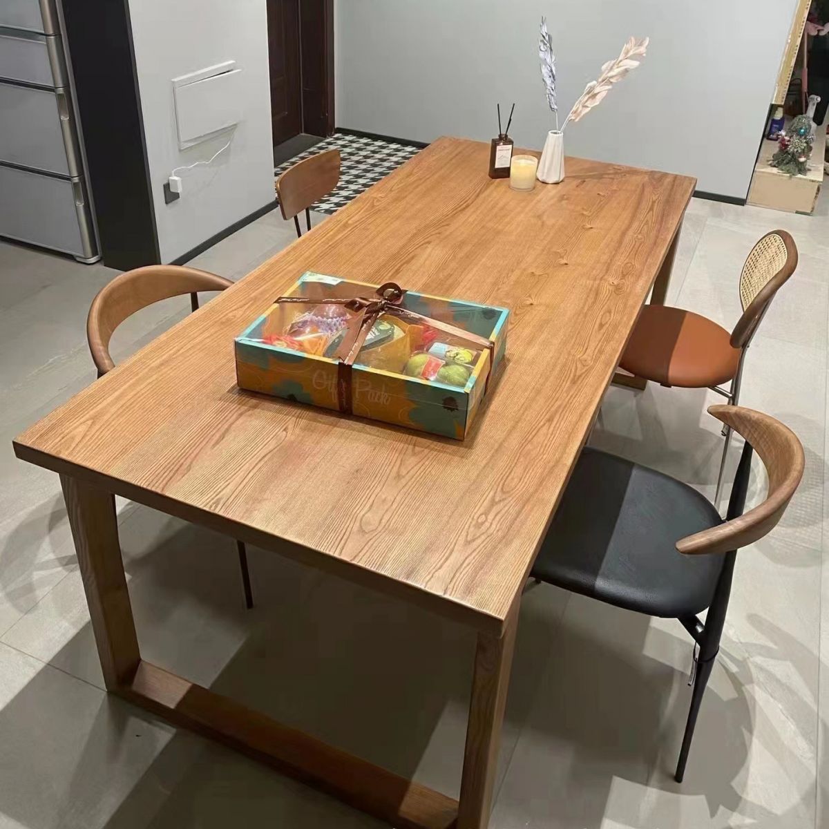 Modern Rectangle Double Pedestal Table Solid Wood Dining Table for Home Clearhalo 'Dining Tables & Seating' 'Dining Tables' 'dining_table' 'furn' 'furn_dining_table' 'Furniture' 'Kitchen & Dining Furniture' 1200x1200_c16b1ac3-d135-404c-beff-40d1d6c9107b