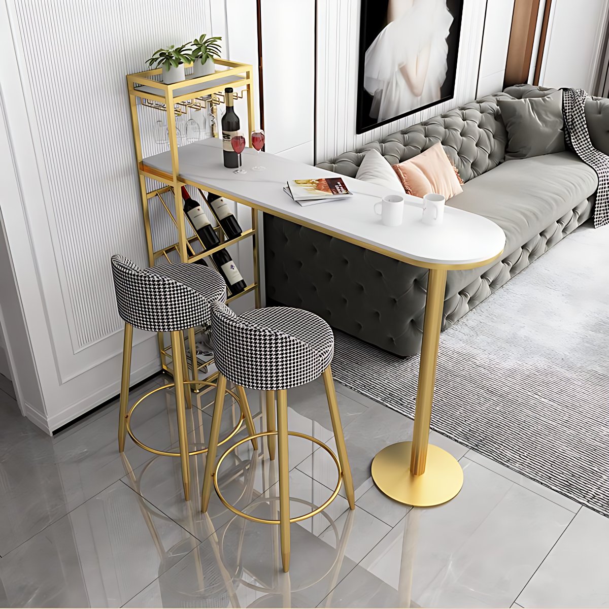 Modern Bar Dining Table Indoor Bar Height Pub Table with Shelves 42 ...