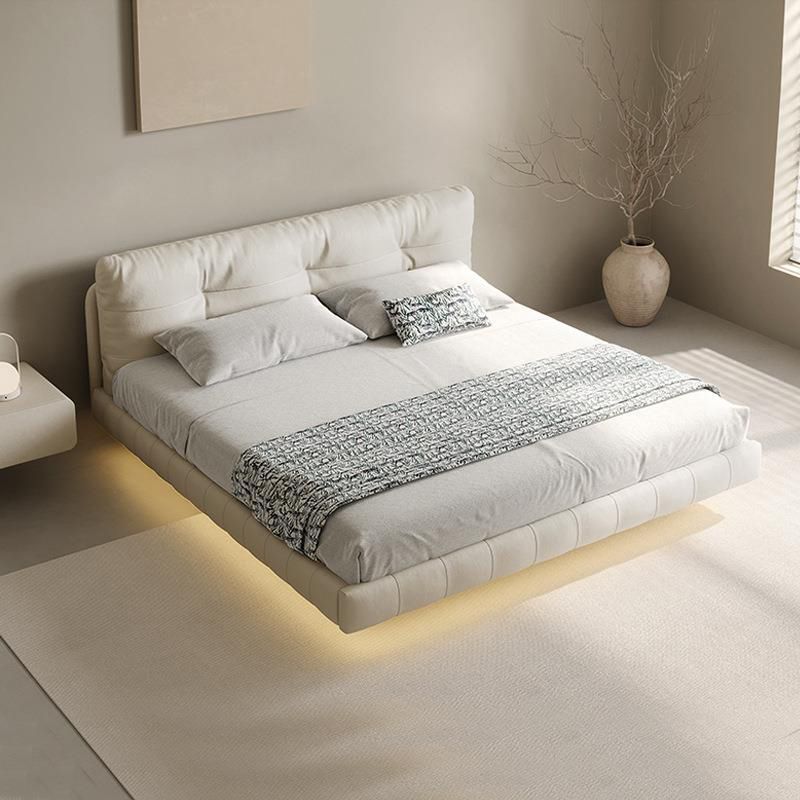 Genuine Leather Upholstered Platform Bed Light Beige Bed Frame Clearhalo 'Bedroom Furniture' 'Beds' 'furn' 'furn_beds' 'Furniture' 1200x1200_c16d7653-3b3d-44ac-af03-d58befcaaa49