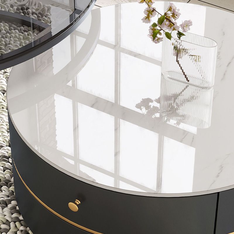 Frame Coffee Table Contemporary Stone/Glass Cocktail Table with Storage Drawers Clearhalo 'Coffee & Accent Tables' 'Coffee Tables' 'coffee_tables' 'furn' 'furn_coffee_tables' 'Furniture' 'Living Room Furniture' 1200x1200_c16d94e3-7697-4321-a932-296c6a75fcef