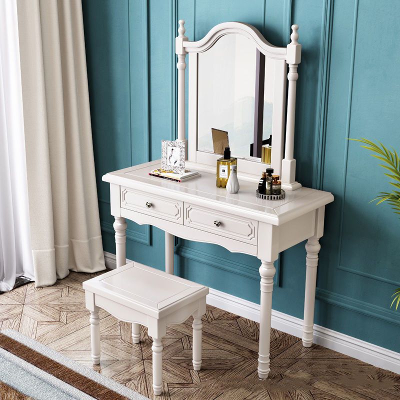 Victorian Dressing Table with 2-Drawers and Mirror Make-up Vanity