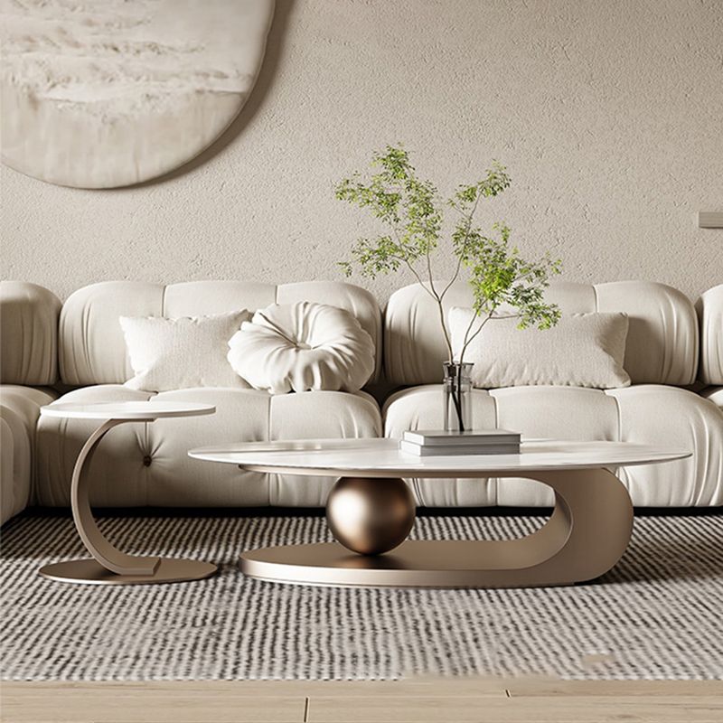 Glam Slate Pedestal Coffee Table Oval White Coffee Table Set Clearhalo 'Coffee & Accent Tables' 'Coffee Tables' 'coffee_tables' 'furn' 'furn_coffee_tables' 'Furniture' 'Living Room Furniture' 1200x1200_c171b1df-16fd-4757-a355-9cadc56ef5b3
