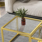Modern Square Glass Coffee Table Iron Frame Base Cocktail Table