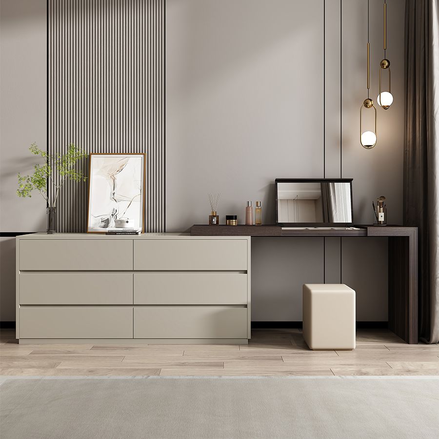 鏡とスツールを備えたモダンな6ドロワーフリップトップメイクアップバニティセット