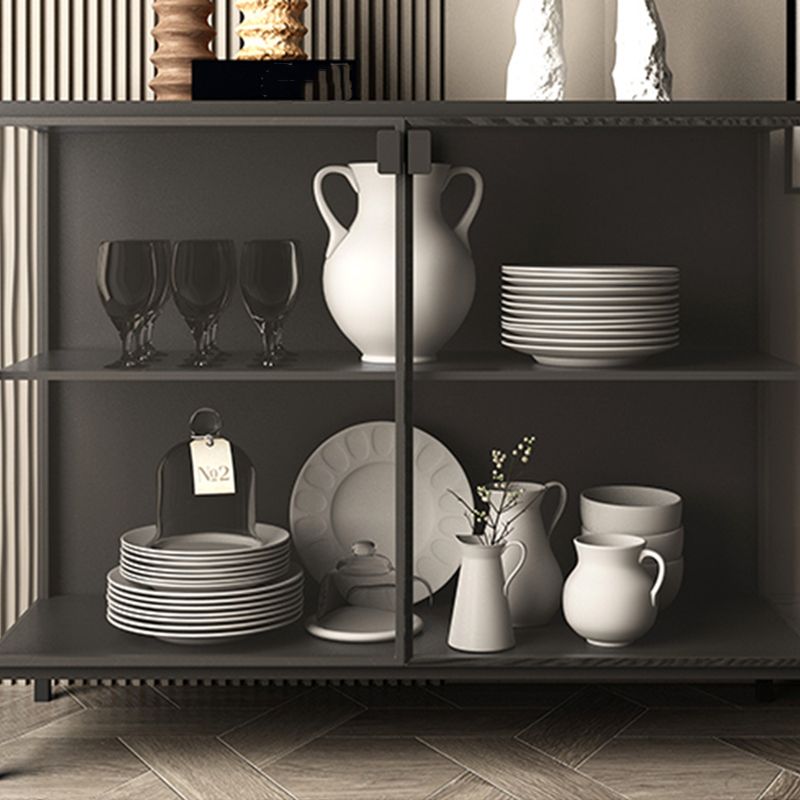 Server di pranzo nero contemporaneo porte in vetro server per finitura metallica