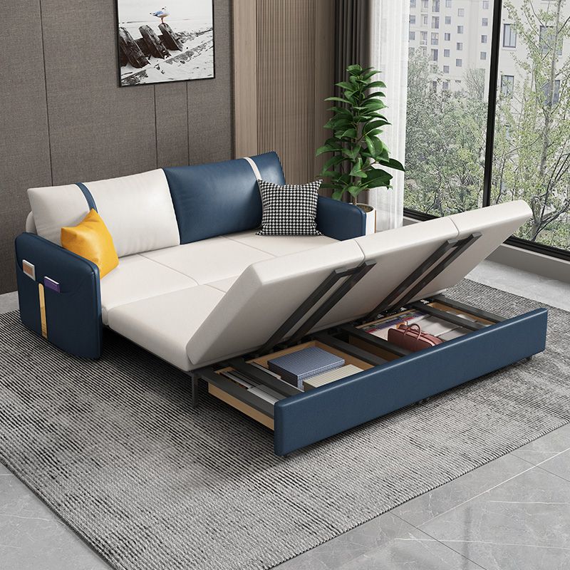 Square Arm Contemporary Convertible Faux Leather Couch Bed with 2 Pillows Clearhalo 'furn' 'furn_sofas' 'Furniture' 'Living Room Furniture' 'Sofa' 'sofas' 1200x1200_c1793355-7a5f-439b-83e4-27d1ea153c6a