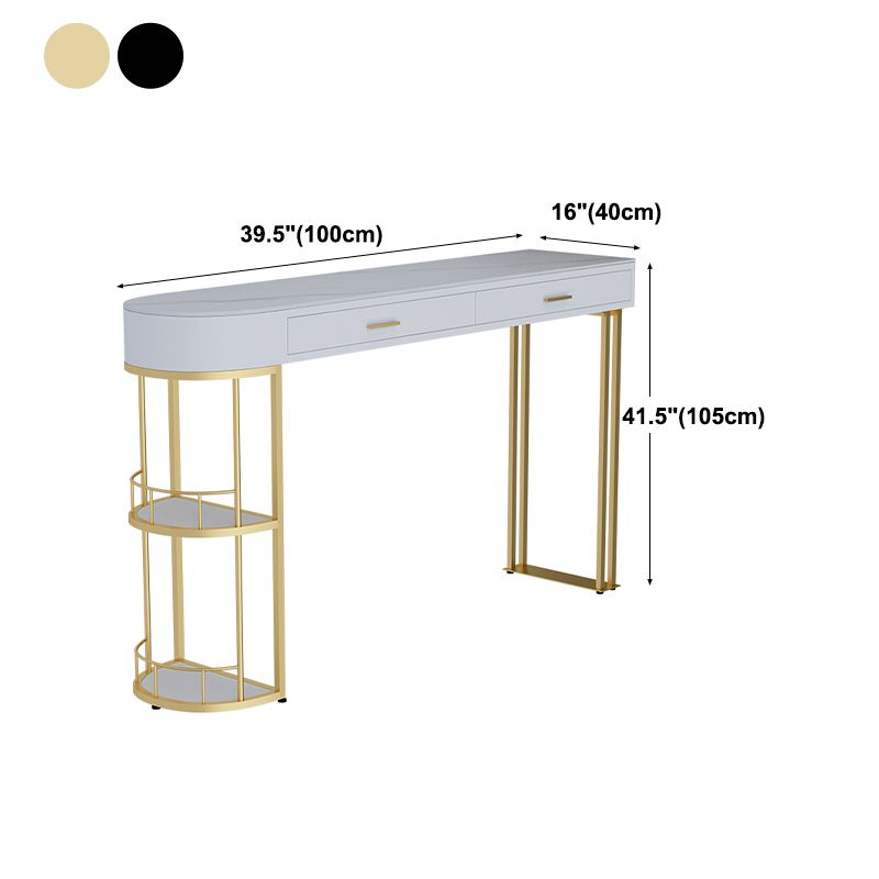Stone Indoor Glam Bar Dining Table Iron Double Pedestal Bistro Table with Drawer Clearhalo 'Bar Furniture' 'Bar Tables' 'bar_tables' 'furn' 'furn_bar_tables' 'Furniture' 'furniture_bar_tables' 'Kitchen & Dining Furniture' 'kitchen&dining_furn' 'kitchen' 1200x1200_c17a5420-7ba2-4533-adaa-7b032b7cd44a