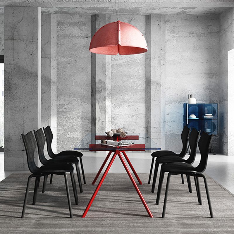 Tavolo da pranzo rettangolare in vetro rettangolare contemporaneo con gambe in acciaio