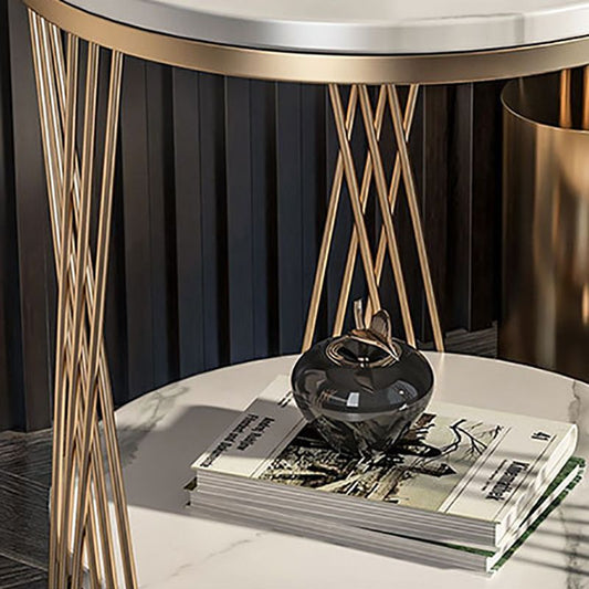 棚の丸い二重層リビングルームエンドテーブルを備えたモダンな大理石のフレーム