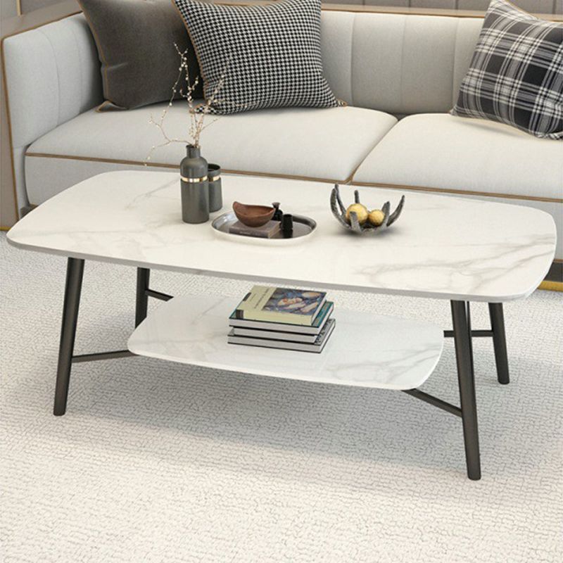 17.7"H Modern Ironcraft Cross Legs Slate Rectangular Table Top Coffee Table with Shelf Clearhalo 'Coffee & Accent Tables' 'Coffee Tables' 'coffee_tables' 'furn' 'furn_coffee_tables' 'Furniture' 'furniture_coffee_tables' 'Living Room Furniture' 1200x1200_c181e7d1-692a-43a3-9ed8-823cb7c3dc57