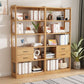 Modern Style Open Back Bookshelf Standard Wooden Bookcase with Drawers