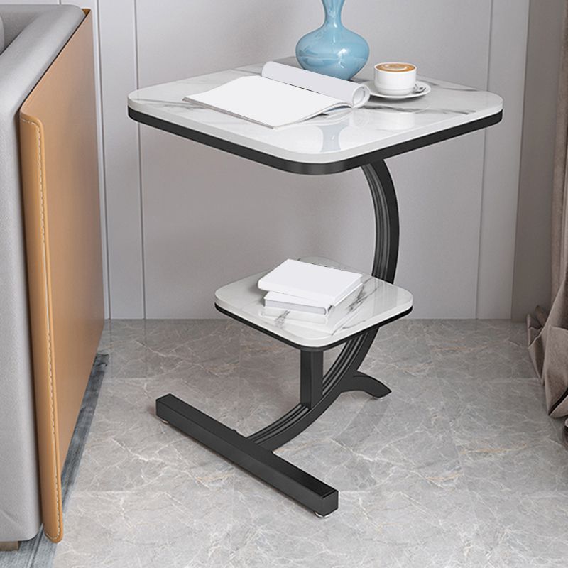 Double Tier Square Slate Top End Table Metal C Side Table for Living Room Clearhalo 'Coffee & Accent Tables' 'End & Side Tables' 'end_side_tables' 'furn' 'furn_end_side_tables' 'Furniture' 'Living Room Furniture' 1200x1200_c189fb1b-3853-4161-b5d1-f6c6c47c56f0