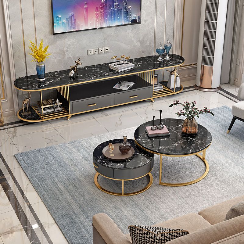 Glam Slate Top TV Media Stand 2-Drawer Media Console with Shelves Clearhalo 'furn' 'furn_tv_stands_entertainment_centers' 'Furniture' 'Living Room Furniture' 'TV Stands & Entertainment Centers' 'TV Stands & Media Storage Furniture' 'tv_stands_entertainment_centers' 1200x1200_c18b20cf-2c2b-4746-b819-610b330ad543