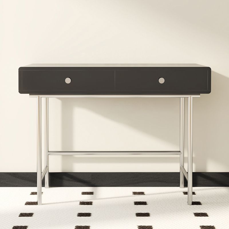 Black/White Contemporary Vanity 2 Storage Drawers with Padded Stool
