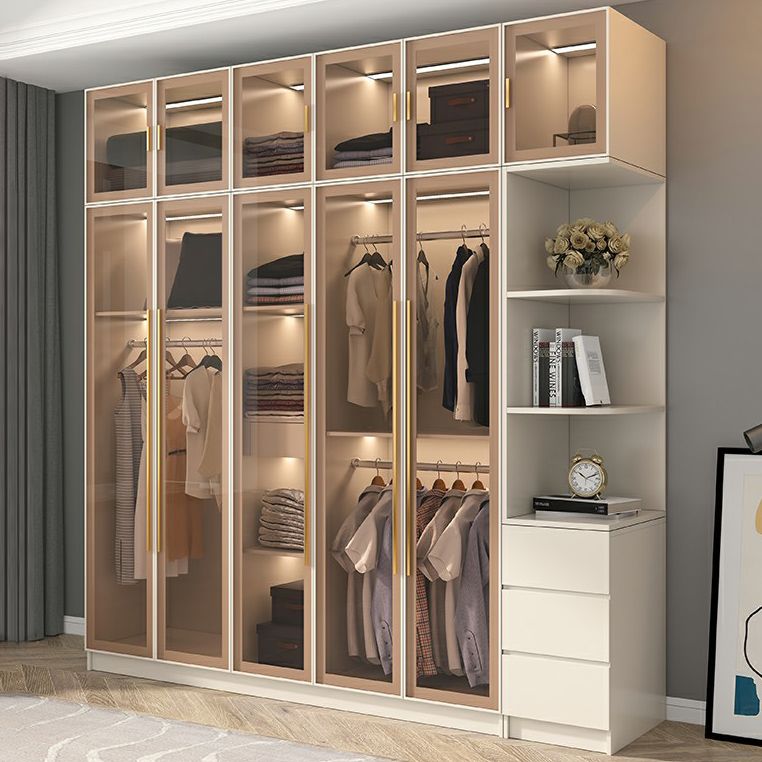 Armoire en bois d'ingénierie avec portes en verre armoire moderne pour chambre à coucher