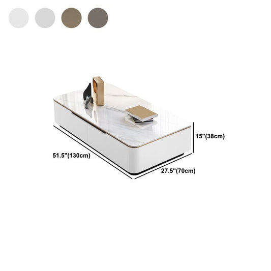 Iron Pedestal Base Coffee Table with Storage Drawers and Slate Top