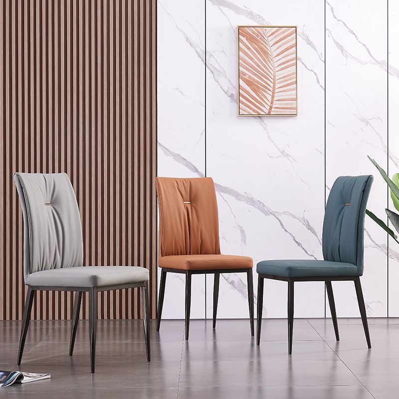 Modern Contemporary Leather Parsons Chair Side Dining Chairs with Metal Legs Clearhalo ' kitchen&dining_furn' 'Dining Chairs' 'Dining Tables & Seating' 'dining_chair' 'Furniture' 'furniture_dining_chair' 'Kitchen & Dining Furniture' 'kitchen' 1200x1200_c19cb0ee-b726-4eb2-b5ef-c5f29380a4fd