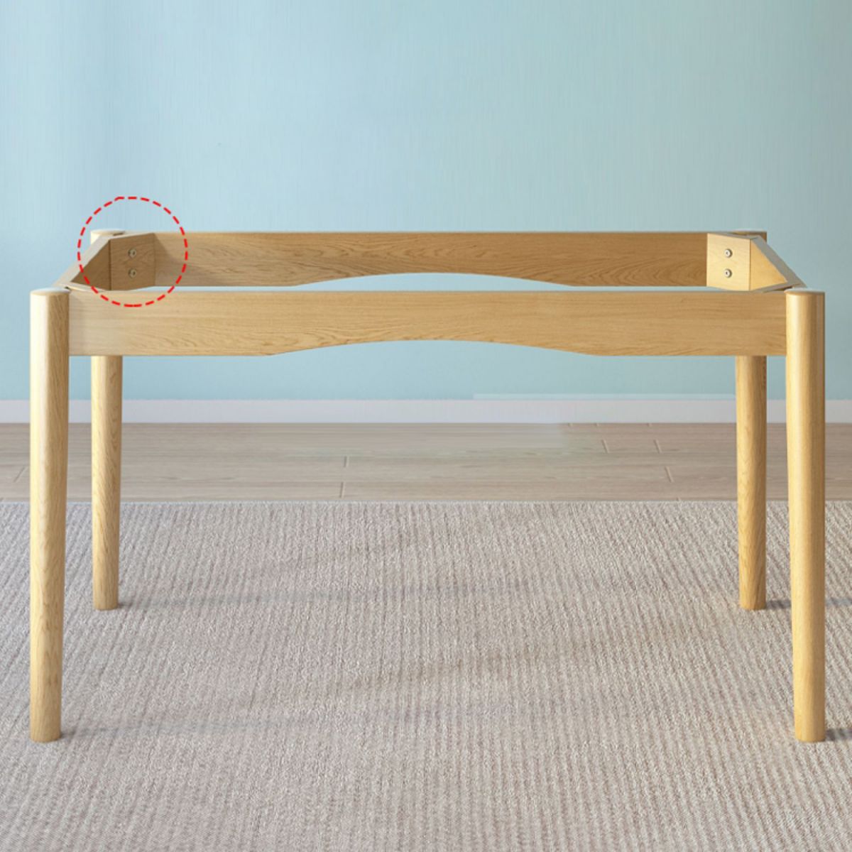 Mesa de comedor de piedra rectangular blanco moderno con 4 pies de madera maciza