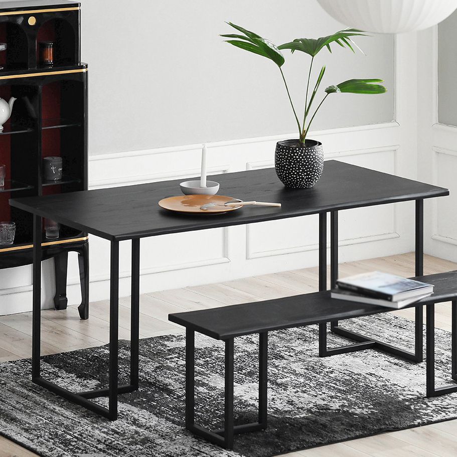 Contemporary Rectangle Dining Table Pine Solid Wood Table with Black Double Pedestal Clearhalo ' dining_table' 'Dining Tables & Seating' 'Dining Tables' 'furn' 'furn_dining_table' 'Furniture' 'furniture_dining_table' 'Kitchen & Dining Furniture' 'kitchen&dining_furn' 'kitchen' 'kitchen_dining_table' 1200x1200_c1a5b888-ab49-4800-a40c-e86d950375e0
