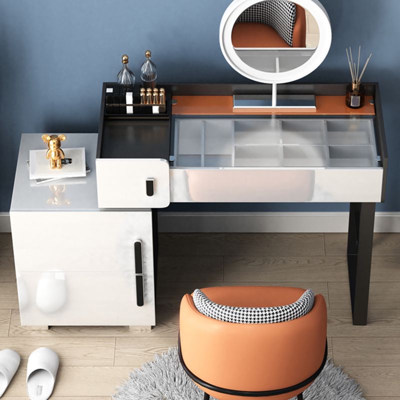 Contemporary Glass Top Make-up Vanity 3 Drawer Vanity Dressing Table Set