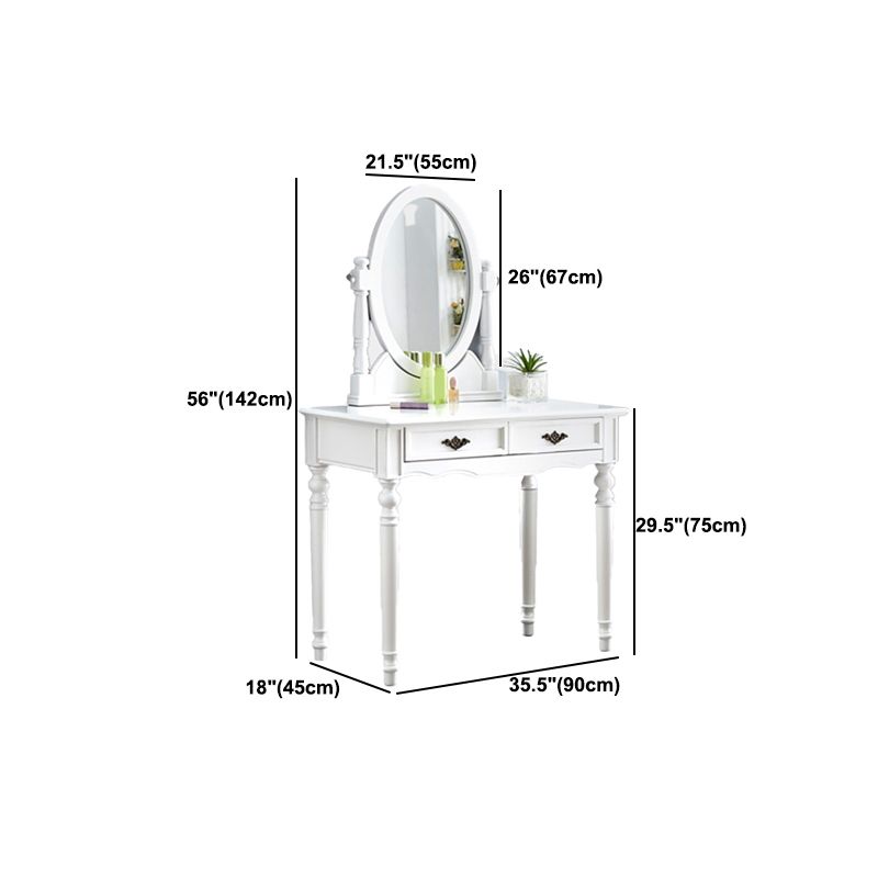 2つの収納引き出しを備えた明るい白い虚栄心ゴムウッドメイクアップバニティ、17.71 "幅