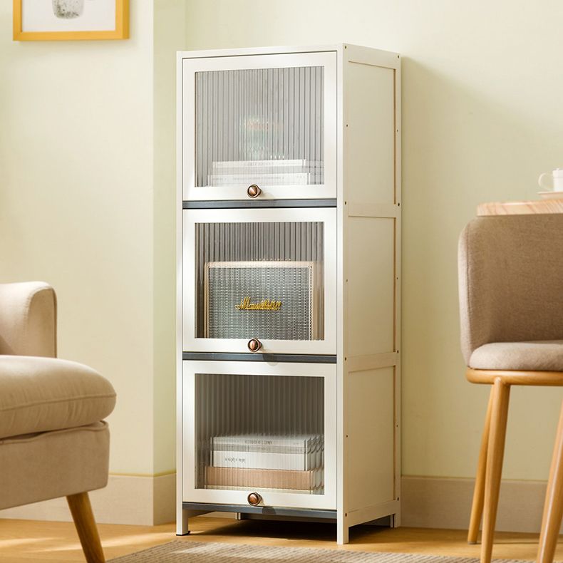 Contemporary Bamboo Accent Cabinet in White 12.6" D Chest with Glass Paned Clearhalo 'Cabinets & Chests' 'cabinets_chests' 'furn' 'furn_cabinets_chests' 'Furniture' 'Living Room Furniture' 1200x1200_c1a9f959-044e-4eac-a6d4-9c9934e039b1