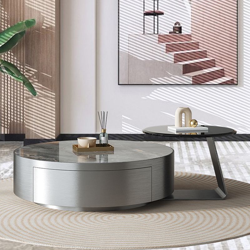 Drum Base Design Cocktail Table Rock Plate/tempered Glass Desktop Coffee Table Clearhalo 'Coffee & Accent Tables' 'Coffee Tables' 'coffee_tables' 'furn' 'furn_coffee_tables' 'Furniture' 'furniture_coffee_tables' 'Living Room Furniture' 1200x1200_c1ac2899-d6c9-419c-84f6-88bc3abcc908